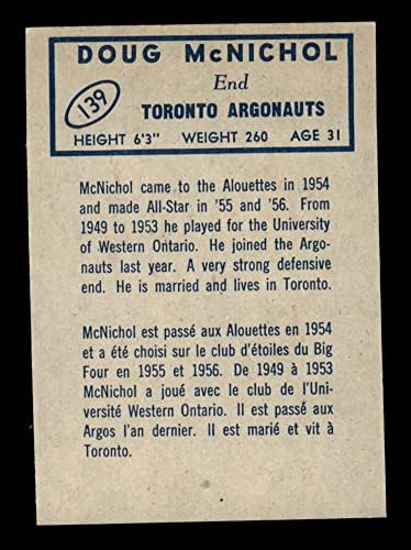 1962 TOPPS 139 Doug Mcnichol Toronto Argonauts Nm Argonauts W.Ontario