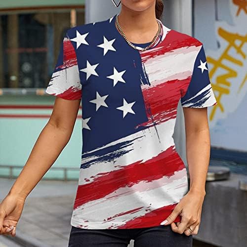 Žene patriotske majice Dan neovisnosti Stripe Stripes Resipted Ljetni casual okrugli vrat kratki rukav bluza na vrhu
