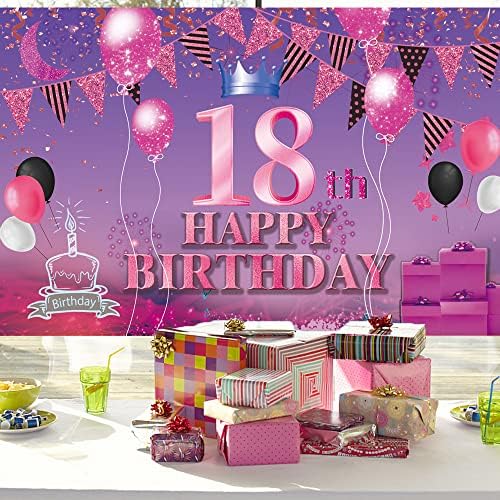 Sretan 18. rođendan pozadina Banner Pink ljubičasta 18. znak Poster 18 Rođendanska zabava potrepštine za