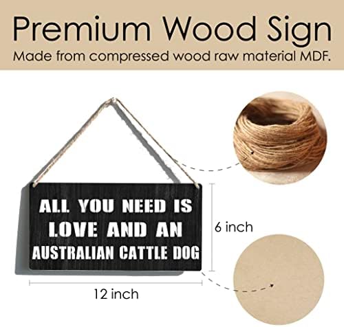 Mame goveda potpisuju poklon seoski kuća Sve što trebate je ljubav i australijska stočna psa Drveni viseći znakovni znak rustikalni zidni umjetnički dekor za kućni ukras 12 x 6 inča