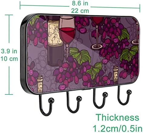 Vinski uzorak grožđe elegantan ljubičasti print kaput nosač zida, ulazni kaput nosač sa 4 kuka za kapute