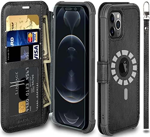 VANAVAGY iPhone 13 Pro Max torbica za novčanik Magsafe, kožna Flip Folio Navlaka za telefon podržava Magsafe i bežično punjenje sa držačem RFID blok kartice i narukvicom,Crna
