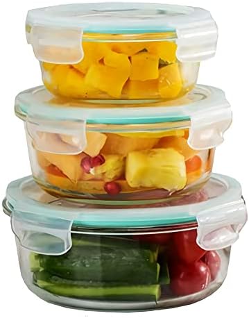 UMYELPE stakleni kontejneri za skladištenje hrane 6 kom, nepropusni stakleni kontejneri za skladištenje sa poklopcima, staklene kutije za ručak bento, staklene posude za sigurnu hranu sa poklopcima okrugle+okrugle