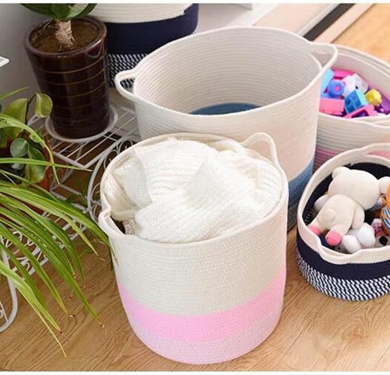 Bhvxw Cotton Rope Storage Basket Toys Dirty Odjeća Sundries bin Organizer Handle veš Hamper