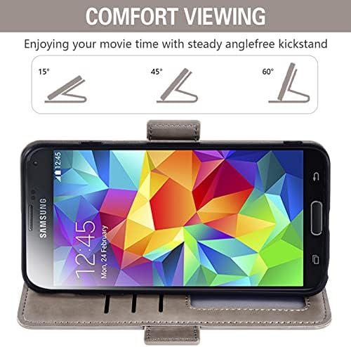 Asuwish kompatibilan sa futrolom za novčanik Samsung Galaxy S5 i držačem kartice za zaštitu ekrana od kaljenog stakla preklopna Navlaka za mobilni telefon za Glaxay s 5 Neo Gaxaly 5S Galaxies GS5 G900A G900T žene siva