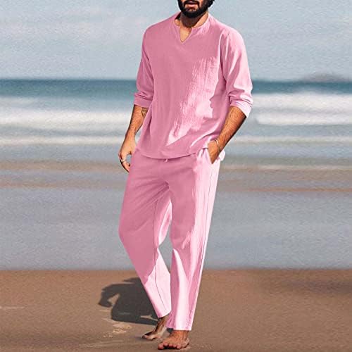 Men komadi pamučni posteljina set Henley majica dugih rukava i casual hlače na plaži Ljeto joga odijelo