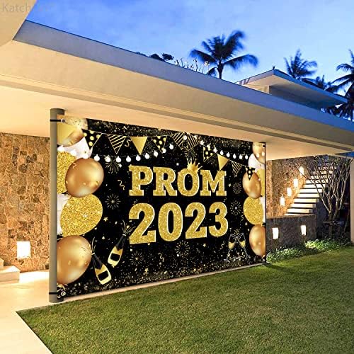 Veliki 71 X 43 Black Gold Prom Backdrop 2023, Prom backdrop dekoracije za Party 2023, Prom 2023 Banner za