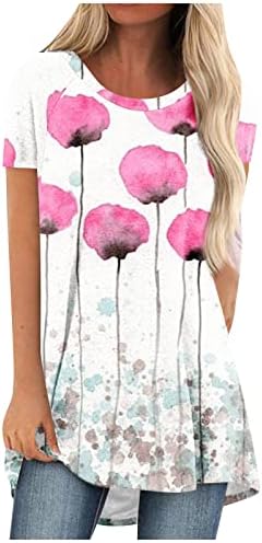 JJHevdy ženski cvjetni print za ogromne majice s kratkim rukavima kratkim rukavima posade točke tunike plus