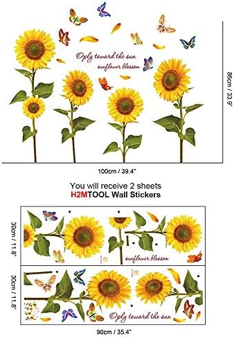 Suncokretove zidne naljepnice, H2mtool uklonjive naljepnice za prozor sa leptirima za djecu rasadnik Decor