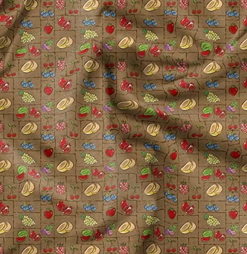 Soimoi Brown Cotton Jersey Fabric Mix Fruits Print Fabric by Yard 58 inch Wide