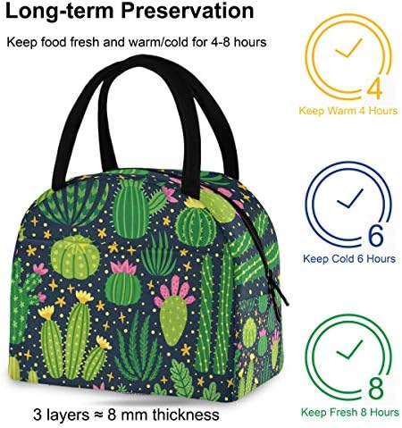 Izolovana torba za ručak žene-biljke Cactus Star velika nepropusna torba za ručak sa naramenicama za radnu