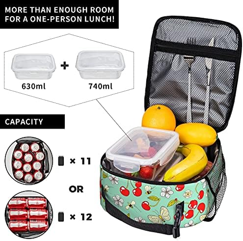 Wjlksjd Butterfly Cherry izolovana torba za ručak za žene, hladnjak za višekratnu upotrebu, zelena kutija za ručak za kancelarijski rad picnic Beach