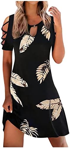 Plaža haljina za žene pero štampana ljetna haljina hladno rame linija Casual Sundress seksi Tshirt haljina