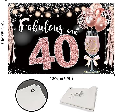 Bellimas 40 i Fabulous Backdrop Pink Champagne Balloon Lights 40th Birthday Party Cake Table Favors Forty