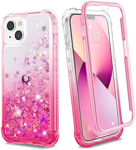 Ruky Case kompatibilan sa iPhone 13, punim tijelom blistaju tekućim slovom s ugrađenim zaštitnim zaslonom Mekane TPU zaštitne djevojke za iPhone 13 6.1 , gradijent ružičaste