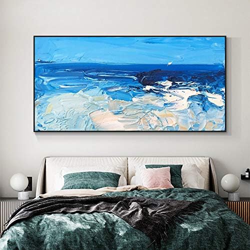 WunM Studio CE Sažetak debela teksturirana slika plavog mora - ručno obojena uljana slika na platnu-pejzaž