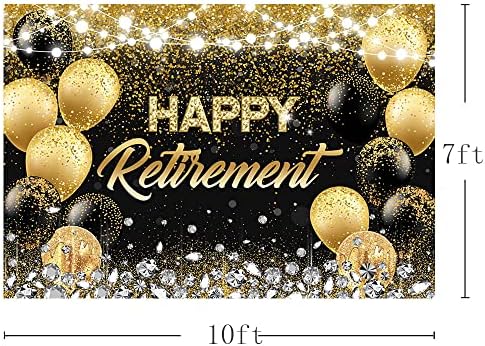 AIBIIN 10x7ft Happy Retirement Backdrop Black And Gold Glitter Balloon Diamond Photography Background Black