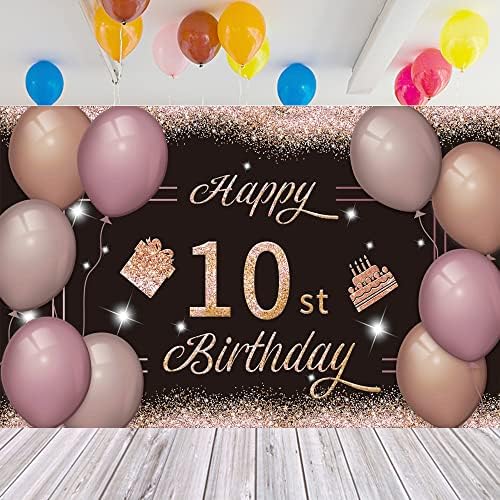 Happy 10st Birthday Backdrop Banner Black Pink 10th znak Poster 10 birthday party Supplies for Anniversary