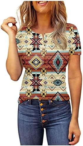 Iuhan Womens Dressing Tops kratki rukav gumb Up Thirt Aztec Print Vintage Izlasci Bluze Salosed Comfy V