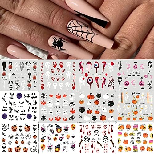 Halloween naljepnice za umjetnost noktiju naljepnice za prijenos vode, 24 lista naljepnice za nokte za Noć