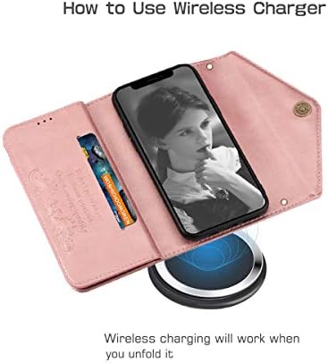 DEFBSC Crossbody torbica za novčanik sa postoljem za iPhone 12 Pro Max, PU kožna torbica za zipper Flip novčanik sa utorima za kartice i odvojivom vezicom & narukvica za iPhone 12 Pro Max-Rose Gold