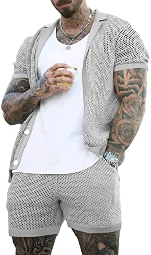Muški ljetni casual setovi pleteni šuplji gumb niz majicu kratkih rukava Top kratke hlače 2 komada gusjenica