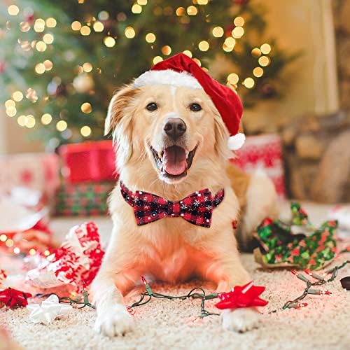 Malier Božićna ovratnica i kravata luka sa klasičnim snježnim uzorkom, obožavajućom ovratnikom sa pupom punjenja za kućne ljubimce za štene pse mačke kućni ljubimci - XS