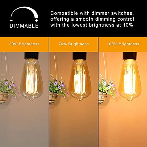 Ascher Zatamnjive Vintage LED Edison sijalice, 6W, ekvivalentno 60W, Amber Warm 2300k visoke svjetline,