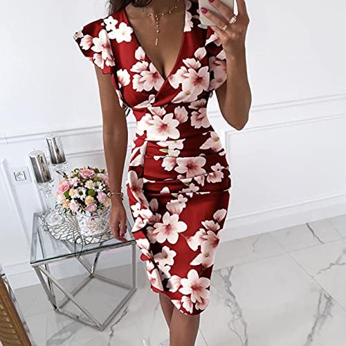 HARAJUKU V-izrez cvjetne haljine za mirovanje Žene proreznog ispisa Dress Multicolor Slim Fit Bodycon haljina Pleased Maxi ženska haljina