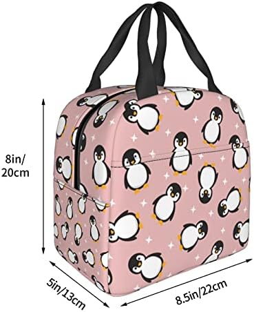 Pink Penguin Lunch Box Women Kawaii izolovana torba za ručak sa džepovima lagana torba za piknik prenosiva