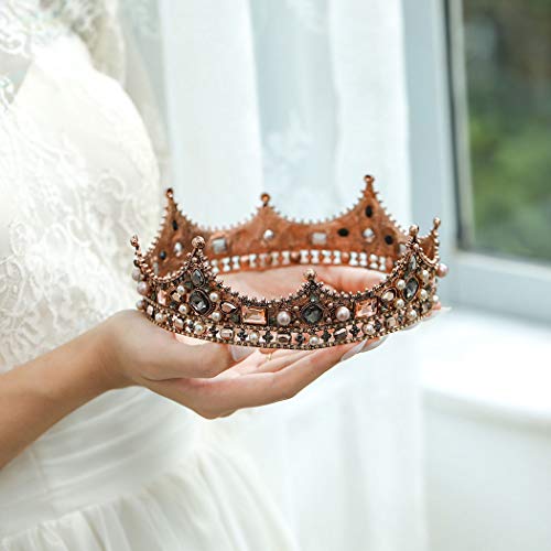 Haloty Rose Gold barokne tijare i krune Crni kristalni biser vjenčana nevjesta kraljica krune dekorativna
