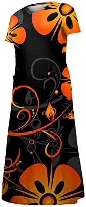 Ljetna haljina za žene 2023 V-izrez Plus Veličina kratke rukave Shirt Dress Floral Print Kenn Length Dress with Pocket