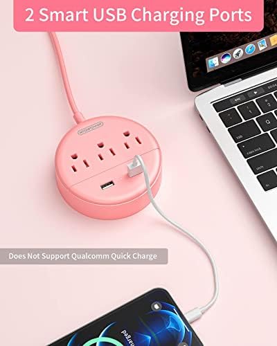 Pink i Black 15 ft dugačak Produžni kabl sa USB snopom, ravni utikač sa 3 utičnicom 2 USB, ETL na listi,
