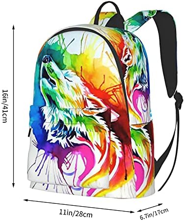 Fehuew 16 inčni ruksak kravata boja šareni Wolf laptop ruksak punog tiska školske torbe za rezervat torba za ramena za putnički dan