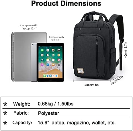 WindTook 15.6 ruksak za Laptop sa USB priključkom za punjenje za muškarce putni školski koledž radni ruksak, Crni