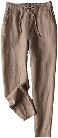 Ženska posteljina obrezana širokim hlačama za noge visoke elastične struke duge koševne pantalone protežu se ravno ljetno casual pant