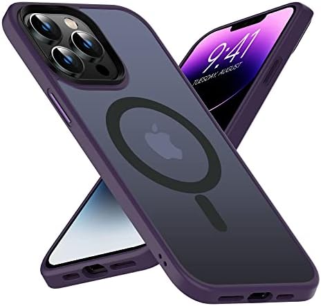 MGNAOI magnetska futrola za iPhone 14 Pro [Ispiranje mil-stupnja Ispitivanje i kompatibilno sa magsafe] prozirna mat leđa sa aluminijskim legurama tipki, anti-prstenim otiskom od 30,1 inča, ljubičasta