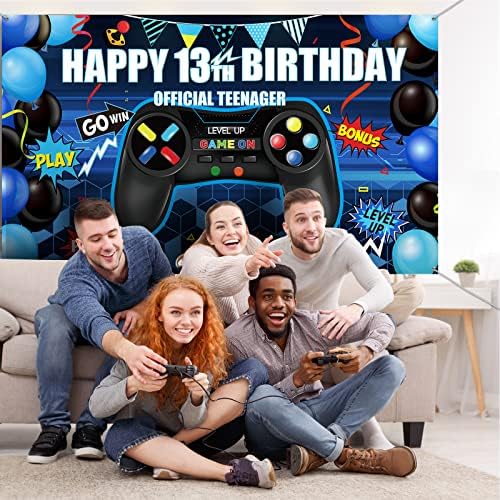 Happy 13th Birthday video game Backdrop Banner, Level 13 Up Birthday Background with Game Controller Print