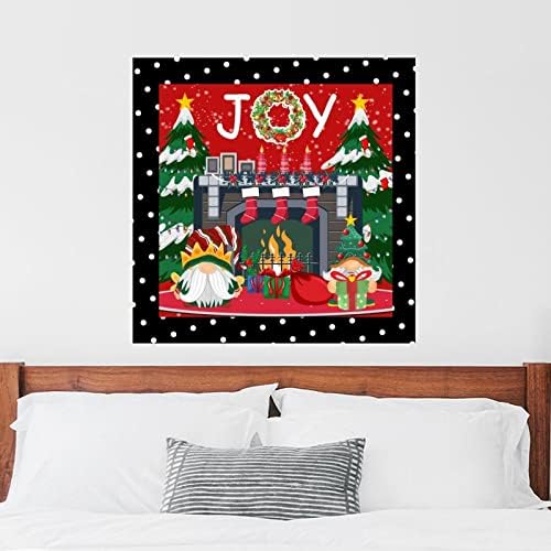 Patuljci i božićno drvo zidna naljepnica za ured Božićna radost crne bijele polka tačke uklonjiva zidna
