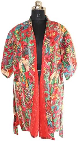 Pranipat HandicRafts Indian Frida Kahlo Print Women Wear Handmade Udobna Kantha Kimono Prednja otvorena