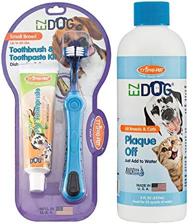 Ezdog 3 - Sided četkica za zube & prirodni komplet za pastu za zube za male pasmine pasa i aditiv za pseću