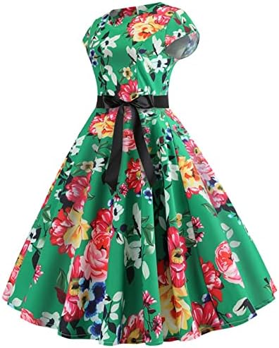 SGASY ljetne haljine za žene 2023 Vintage 1950s štampana Swing haljina kratki rukav Crew vrat struk koktel
