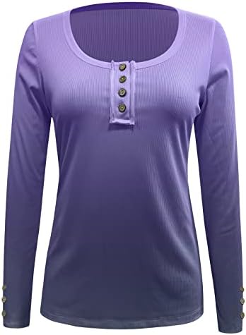Ridbed tanka bluza košulja za žene gradijentne boje dugih rukava Dugme Henley ovratnik majica