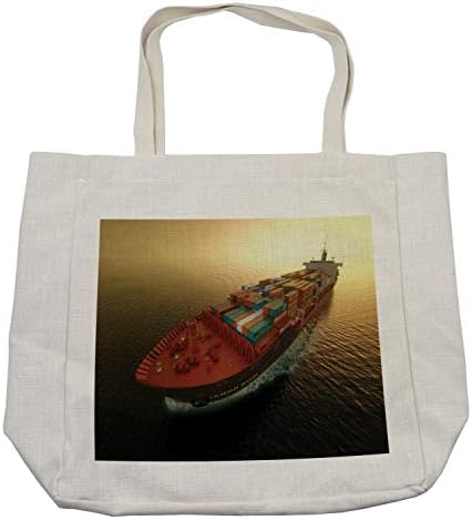 Ambesonne pomorska torba za kupovinu, fotografija velikog industrijskog kontejnerskog broda na mirnom Okeanu