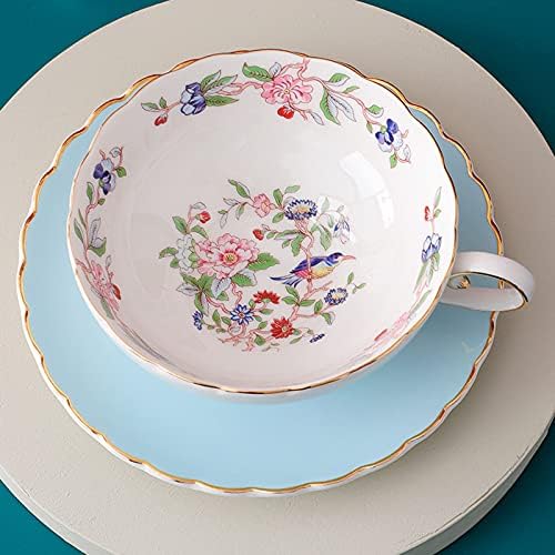 Fanquare cvjetni porculan čaj i tanjur, šalica za kavu s ružičastom cvijećem, plava popodnevna čajna čaša