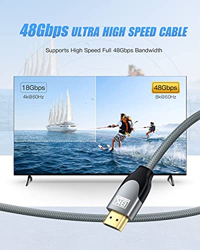 Lamtoon 8k HDMI 2.1 Kabel 48Gbps 10ft, ultra visoka brzina 8k @ 60 4k @ 120 144Hz pletenica HDMI kabel,