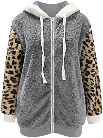 Kulywon Women Plish Zip Jacket Fashion Leopard Patchwork s kapuljačom Casual Plish jakna Travel Women