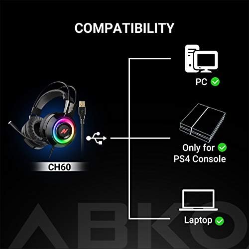 ABKONCORE CH60 slušalice sa istinitim 7.1 surround zvukom za PC, PS4, laptop, bas vibracija, ukidanje buke,