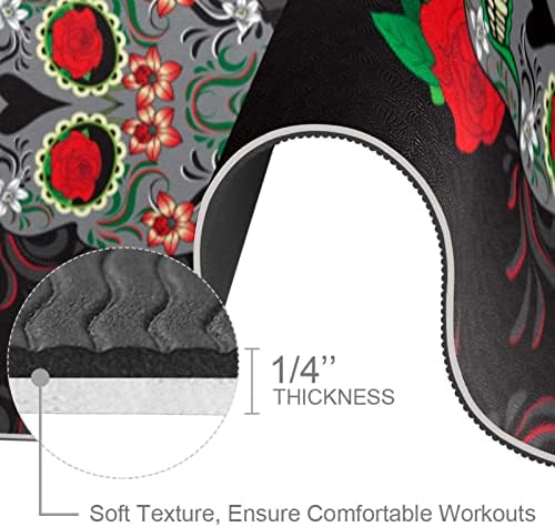 Vintage Florals uzorak lobanje Extra Thick Yoga Mat - Eco Friendly Non-slip Exercise & fitnes Mat Workout