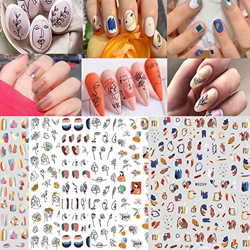 Grafiti zabavne naljepnice za umjetnost noktiju 6 listova apstraktne dame naljepnice za nokte za lice 3D